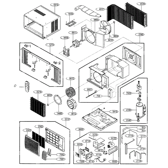 Cabinet Diagram and Parts List for WG1200R  LG Air Conditioner