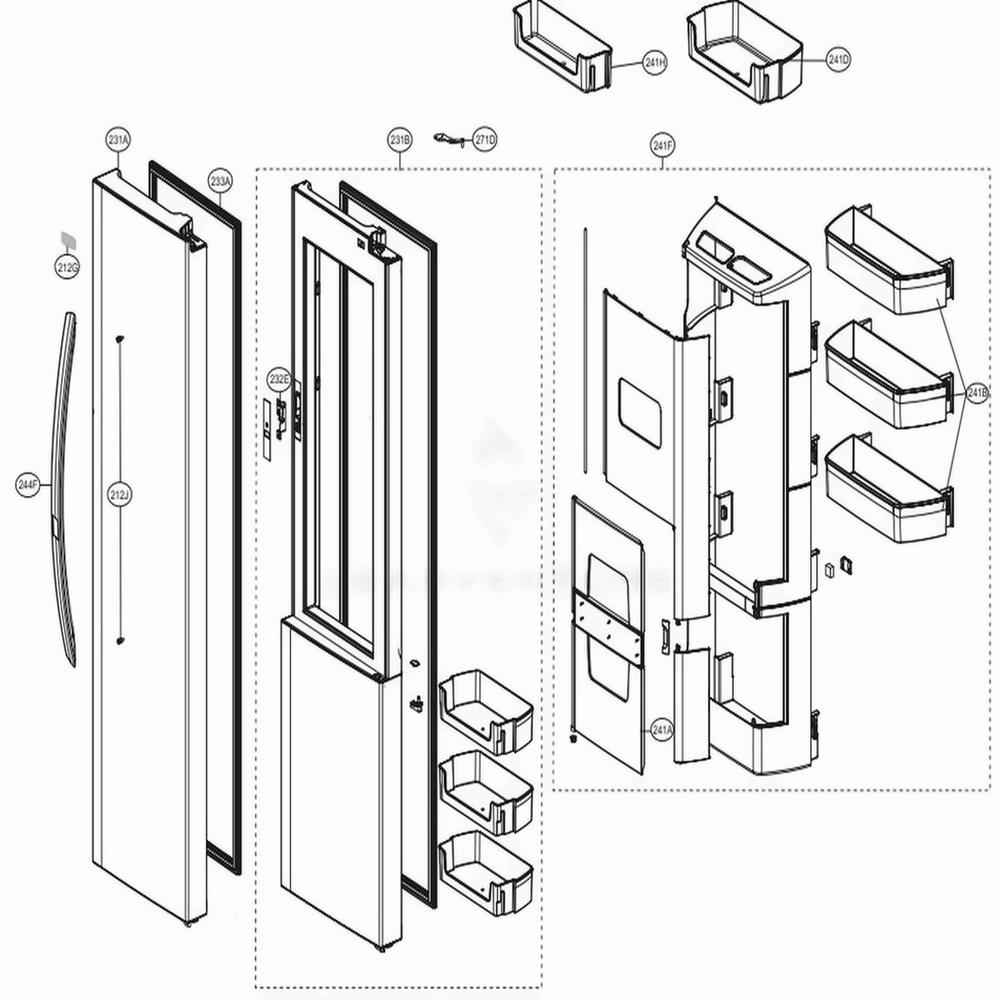 Refrigerator Door Diagram and Parts List for 51869 AWBCSE0 LG Refrigerator