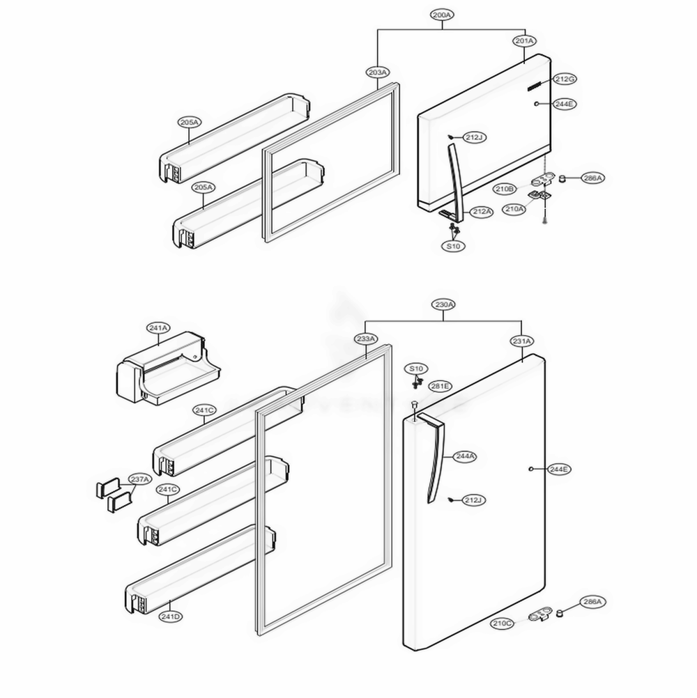 Door Parts Diagram and Parts List for 68032 ASWCSE7 LG Refrigerator