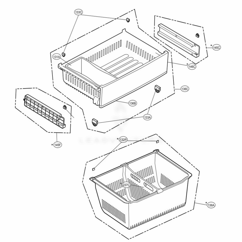 Freezer Parts Diagram and Parts List for LFXS28968D ASBCNA2 LG Refrigerator