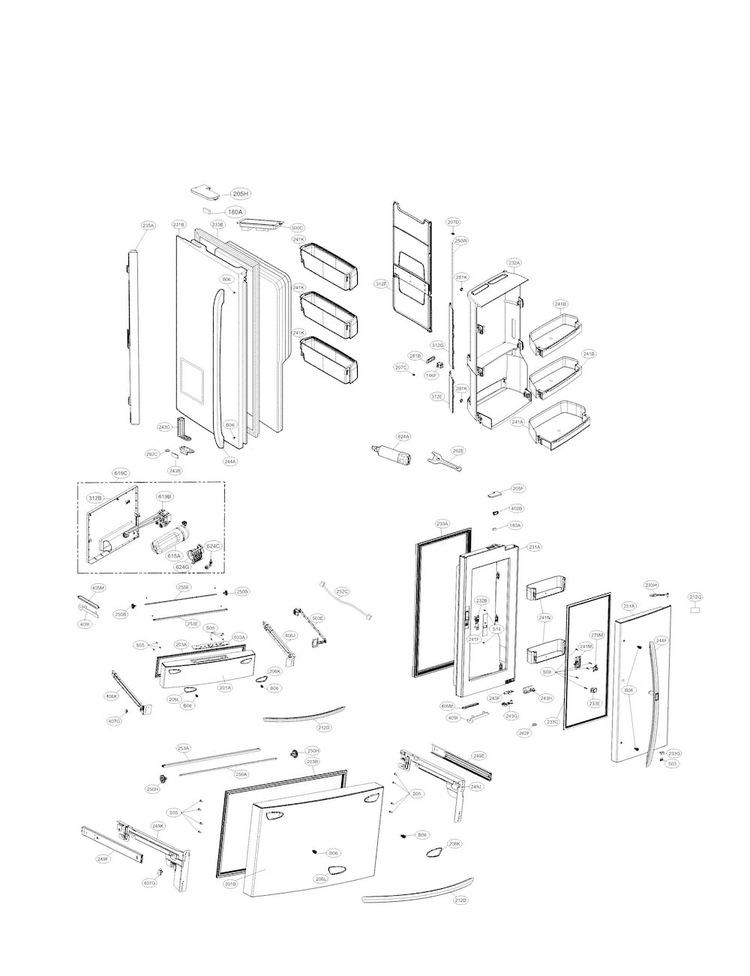 Door Parts Diagram and Parts List for LMXS30776S 02 LG Refrigerator