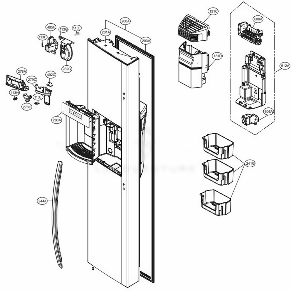Freezer Door Diagram and Parts List for 51832 ASWCSE1 LG Refrigerator