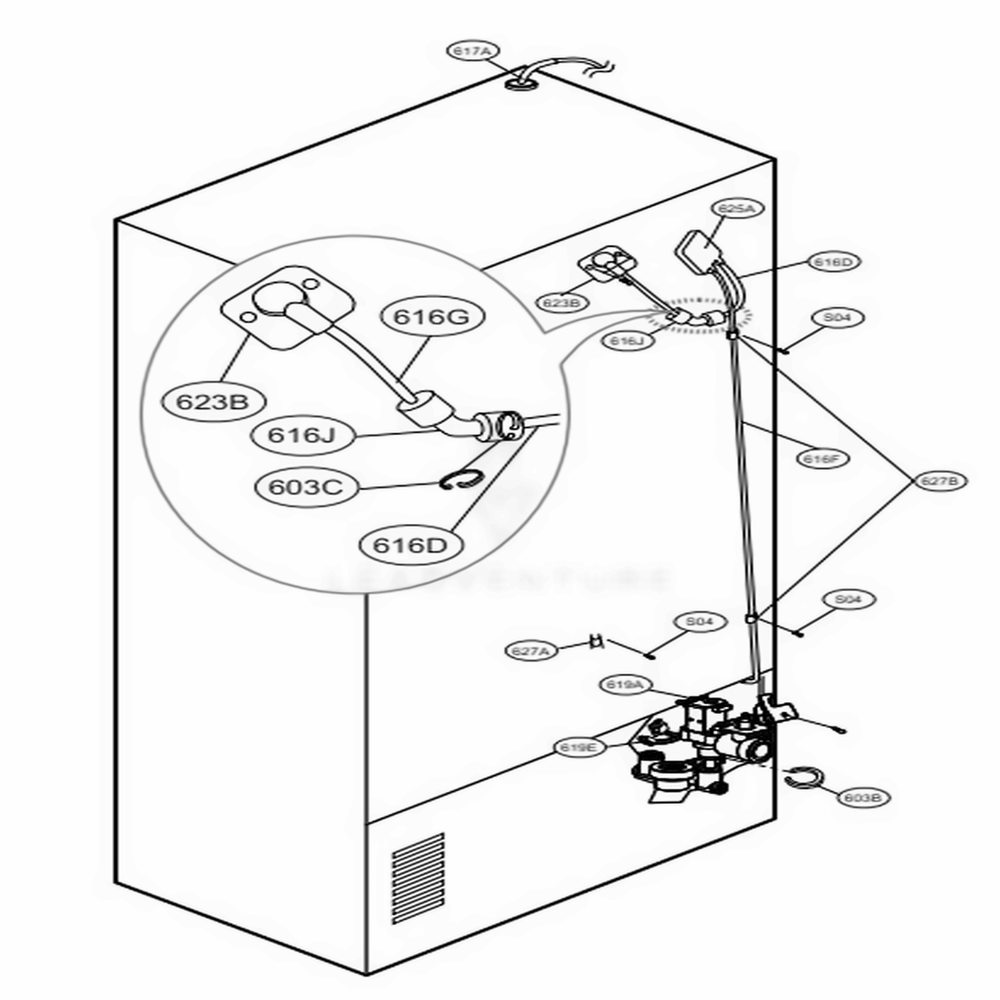 Valve And Water Tube Parts Diagram and Parts List for 72069 AWBCSE0 LG Refrigerator