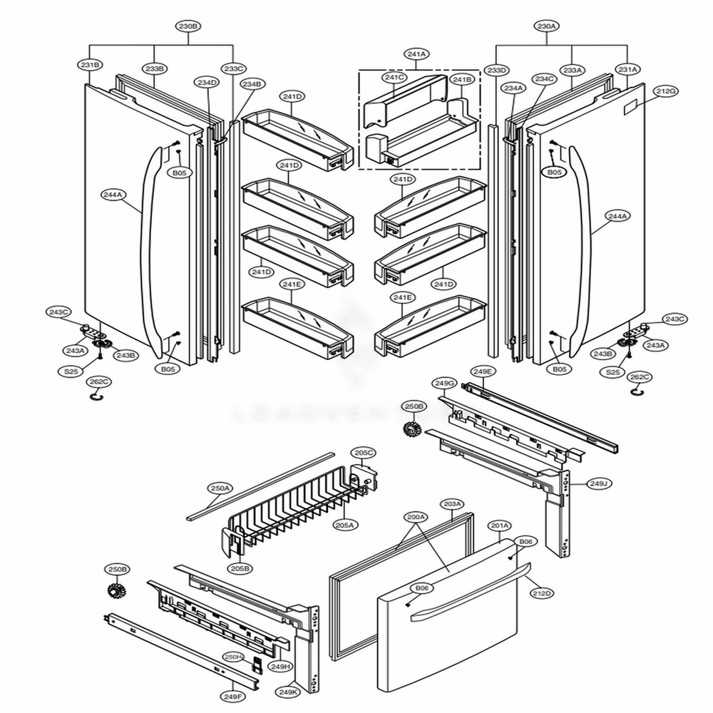 Door Parts Diagram and Parts List for LFC25776ST ASTCNA1 LG Refrigerator