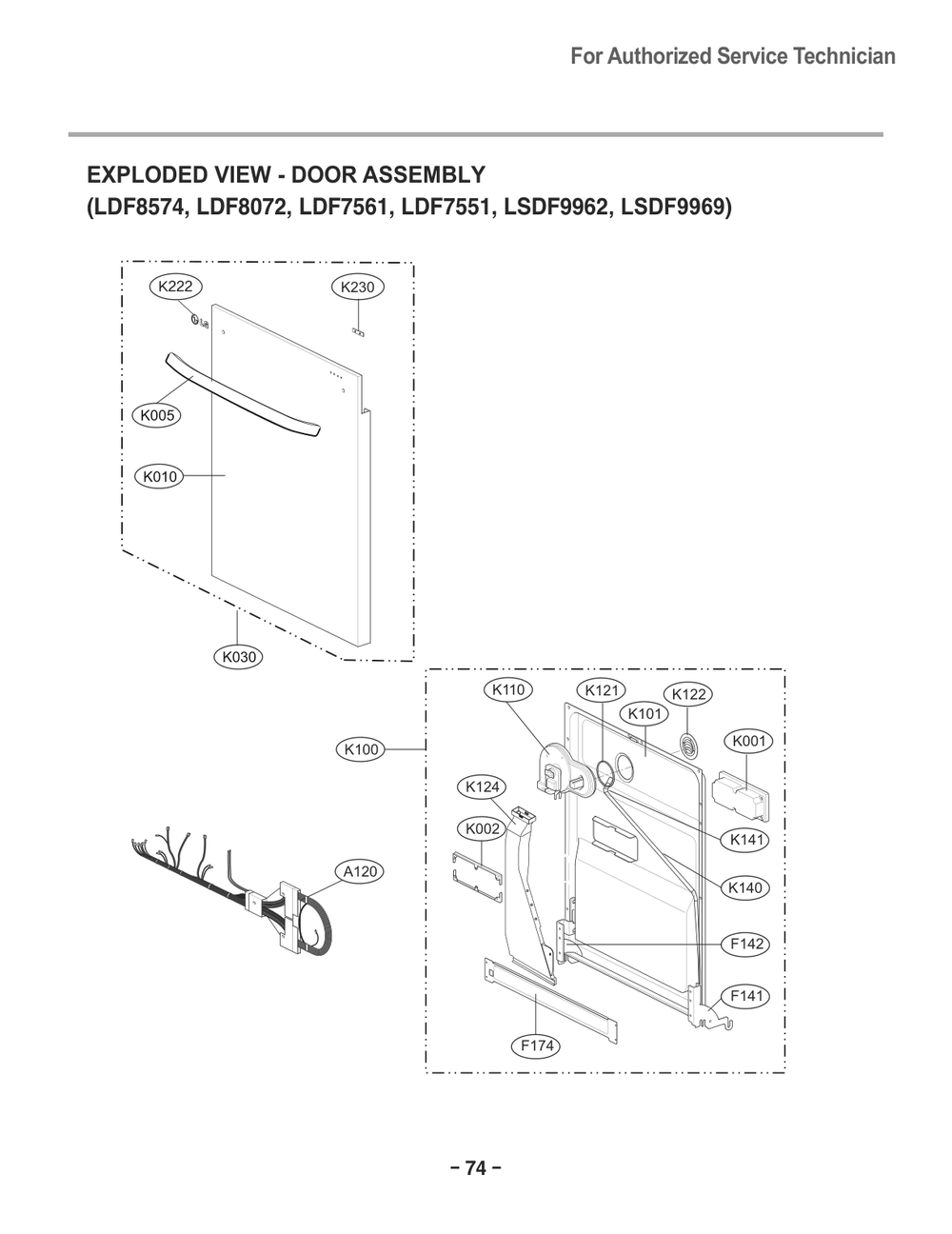 Door Assembly Diagram and Parts List for D1438DB ABDEEUS LG Dishwasher