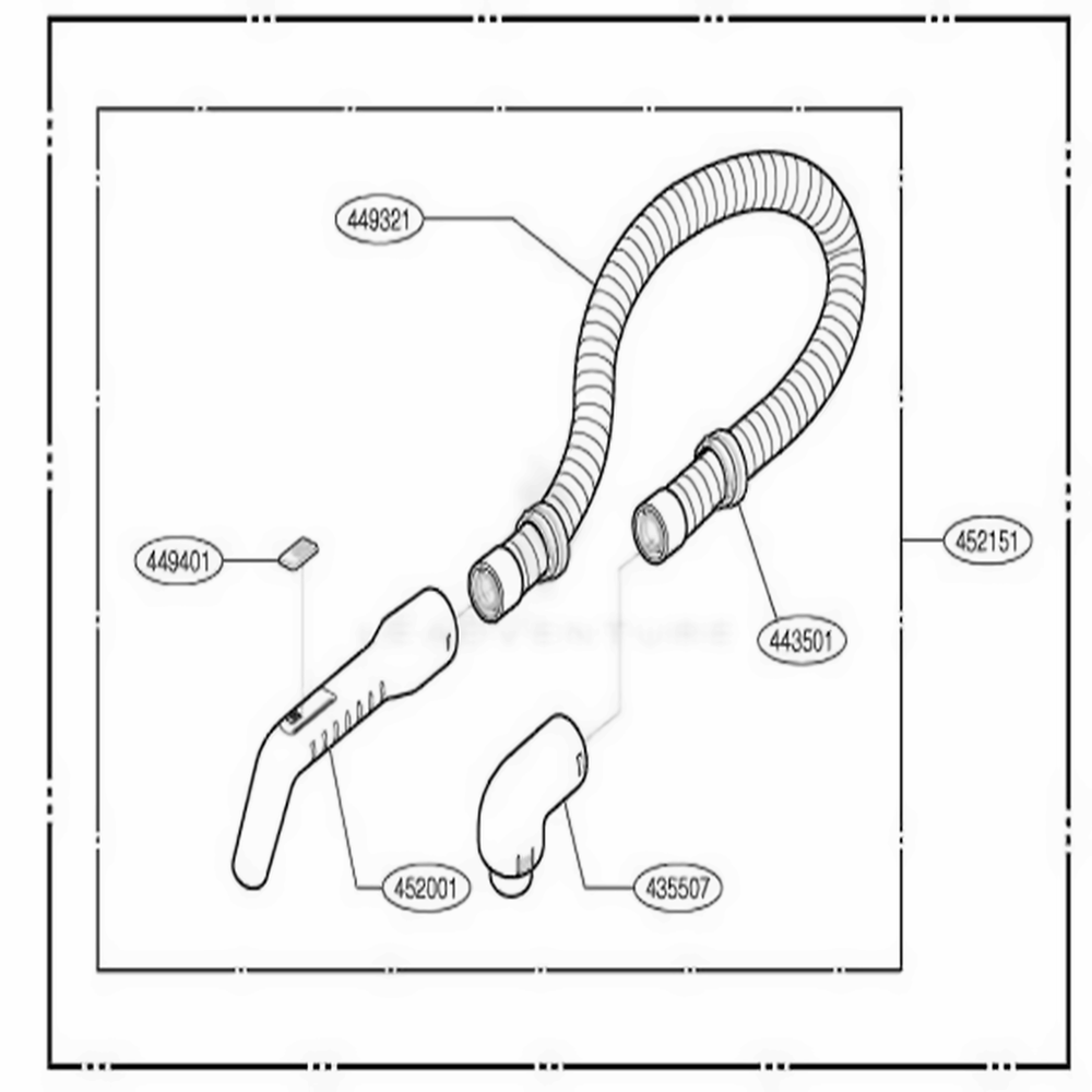 Hose Assembly, Flexible Diagram and Parts List for HFC1405CGR AVRPHDB LG Canister Vacuum