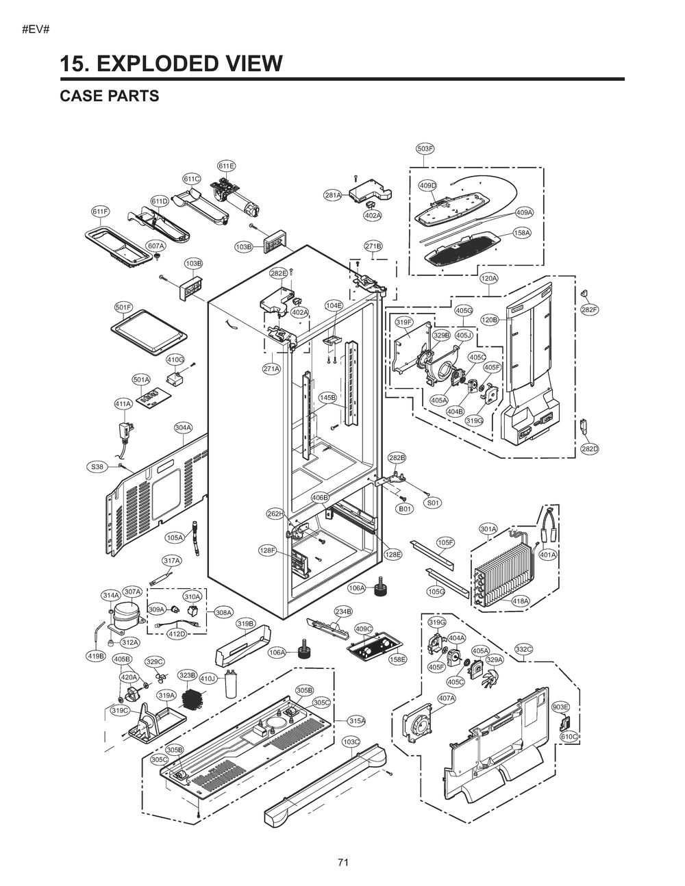 Case Parts Diagram and Parts List for GM-L268NQJP ASWCSE1 LG Refrigerator