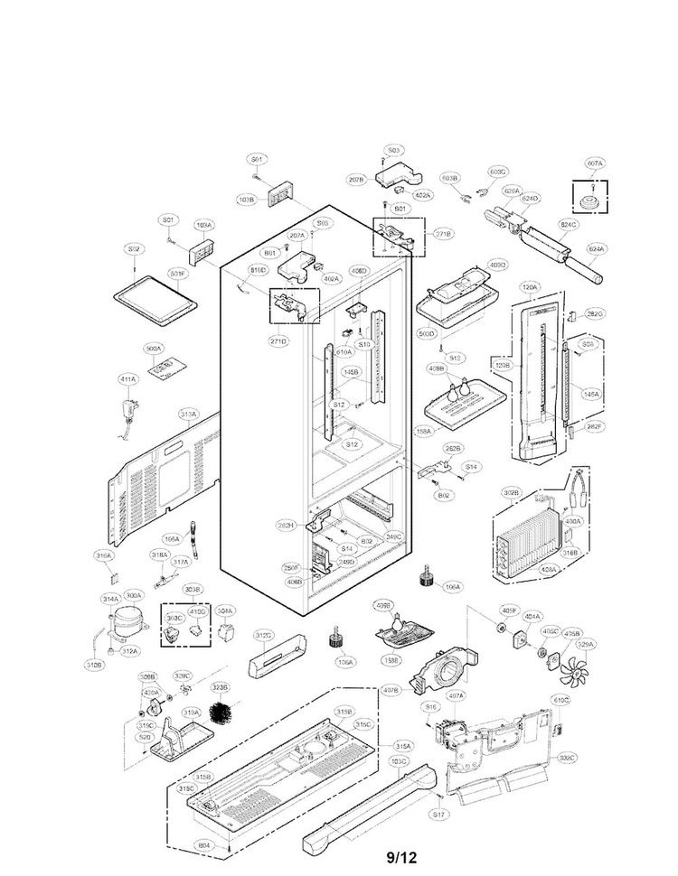 Case Parts Diagram and Parts List for LFX25961AL02  LG Refrigerator