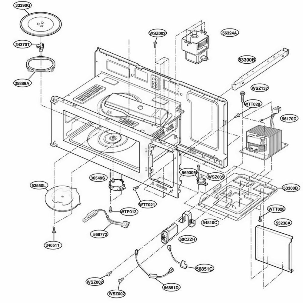 Interior Parts 1 Diagram and Parts List for MH7135XEB1 B1EWRP LG Range