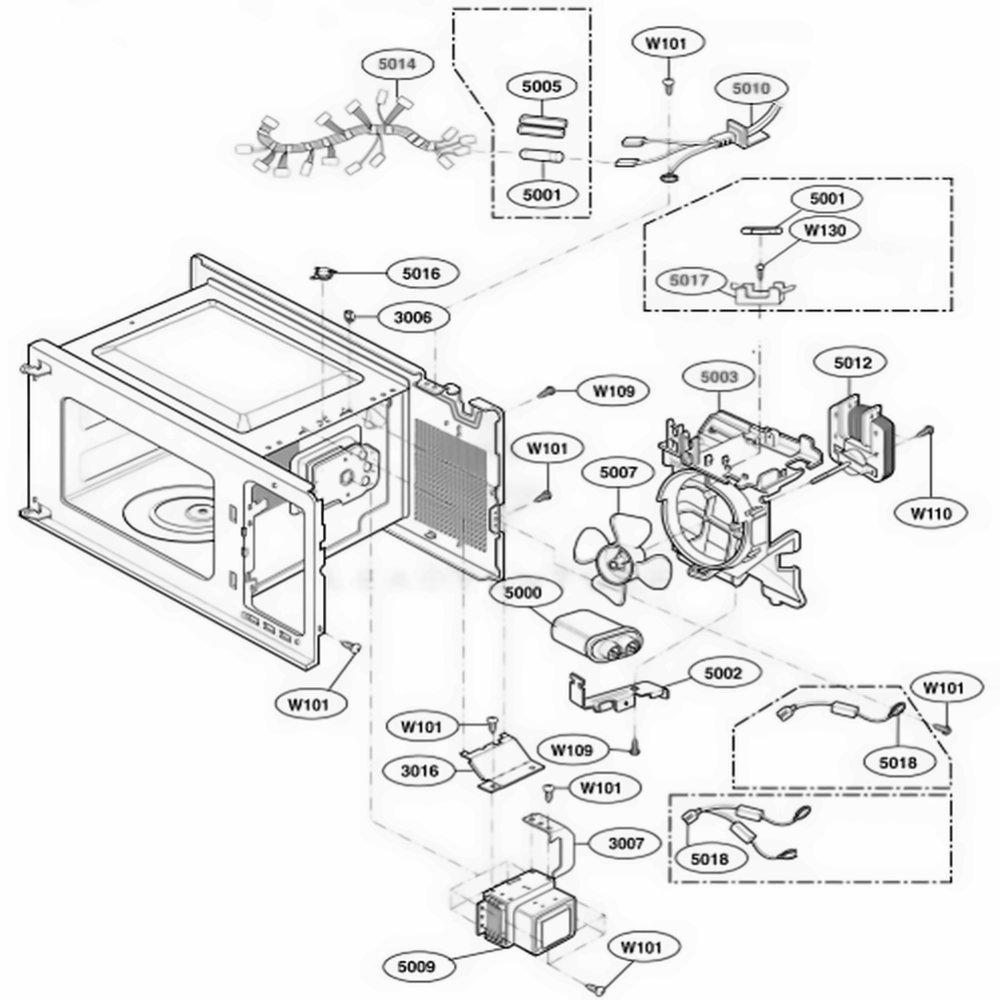 Interior Parts 1 Diagram and Parts List for UMC5200AAQ CB6EMGR LG Wall Oven