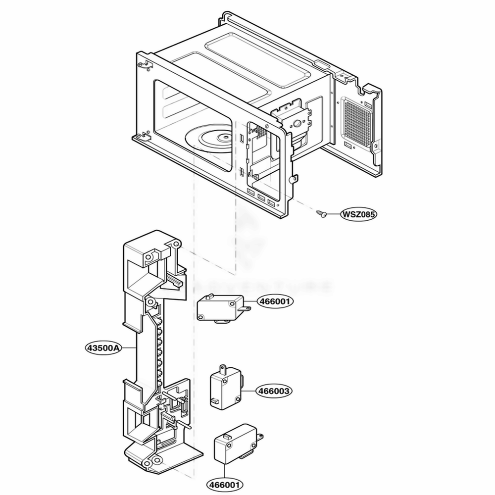 Latch Board Parts Diagram and Parts List for JES1351WB CWHEGEU LG Wall Oven