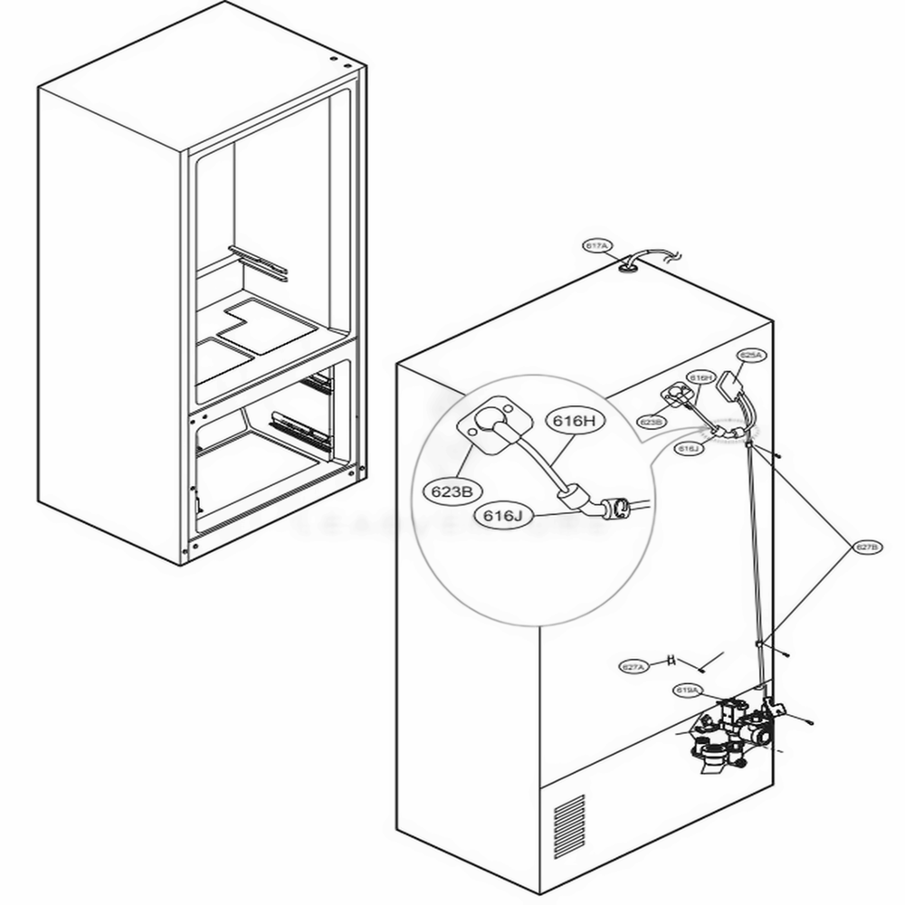 Valve And Water Tube Parts Diagram and Parts List for LFXS28566D ASBCNA2 LG Refrigerator