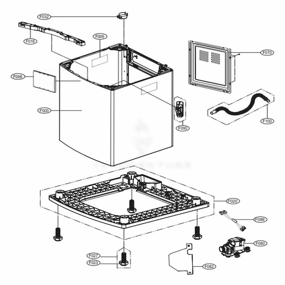 Outer Case Assembly Diagram and Parts List for WT1901CK ABSEVUS LG Washer
