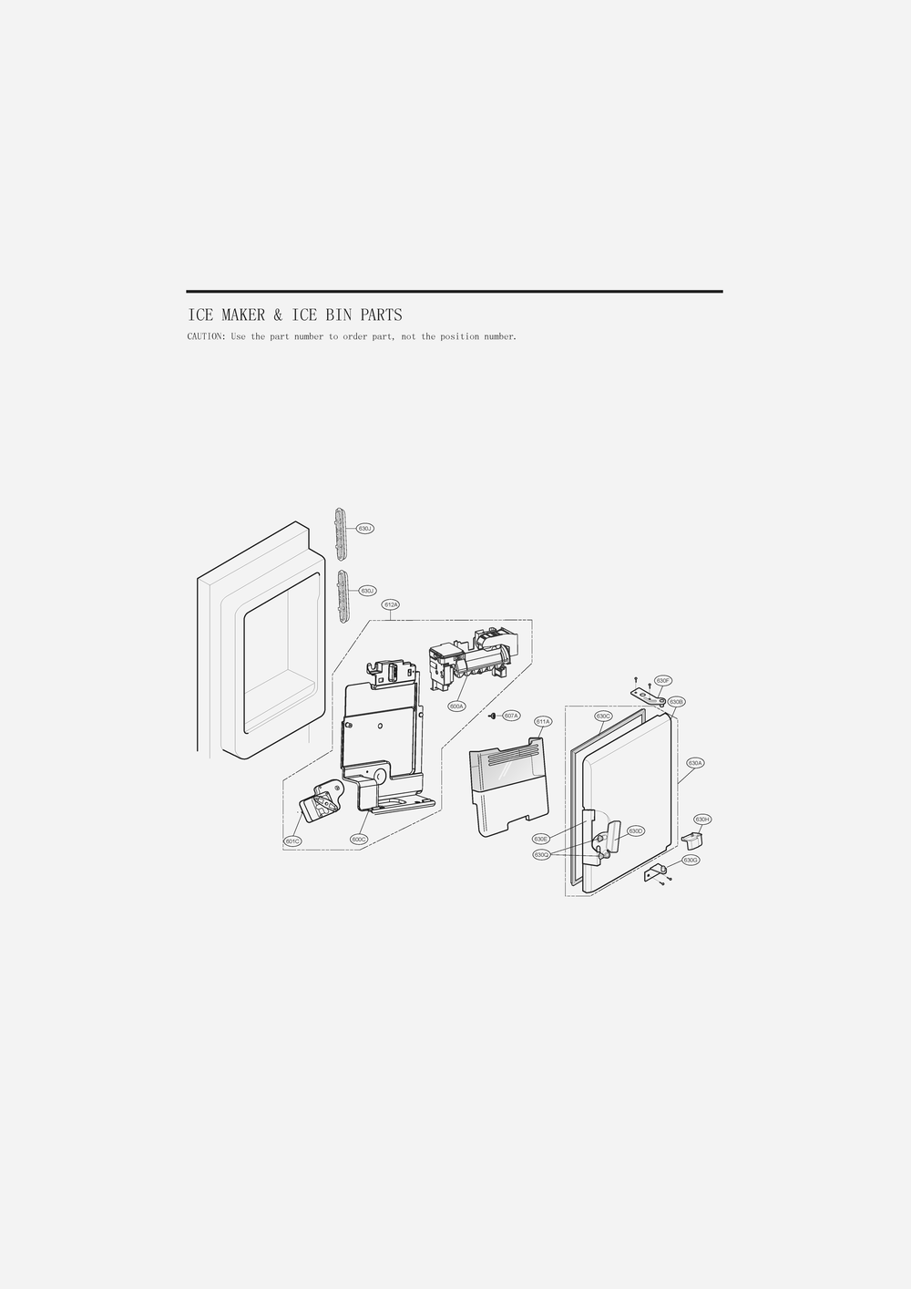 Ice Maker And Ice Bin Parts Diagram and Parts List for GR-L28ANKJM ASBCSE0 LG Refrigerator