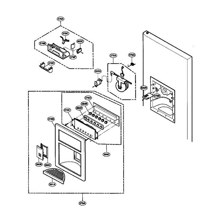 Dispenser Diagram and Parts List for LFX25950SW 00 LG Refrigerator
