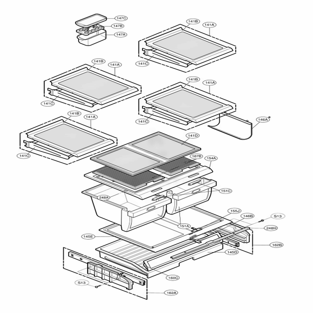 Refrigerator Parts Diagram and Parts List for 75552 ASWCSEF LG Refrigerator