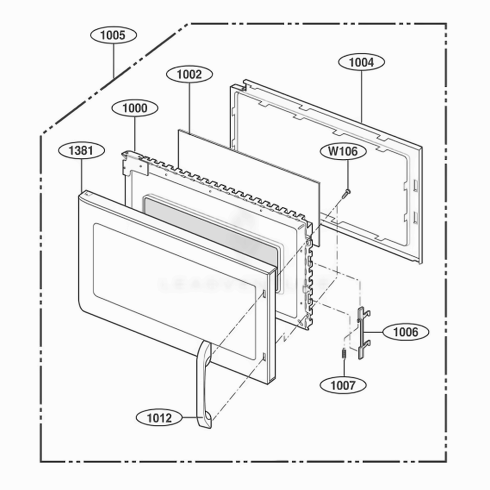 Door Parts Diagram and Parts List for JMV8196ACS ASBEJEC LG Range