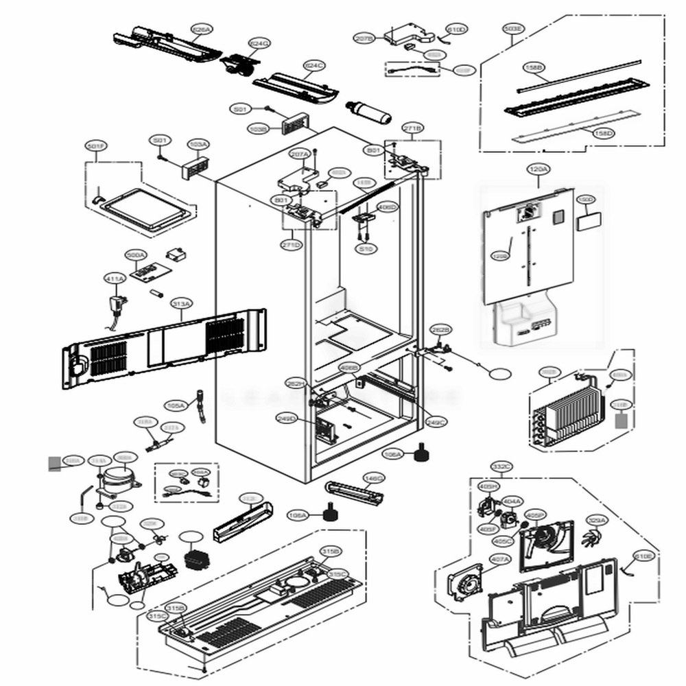 Case Parts Diagram and Parts List for LFXS28566M AMTCNA3 LG Refrigerator