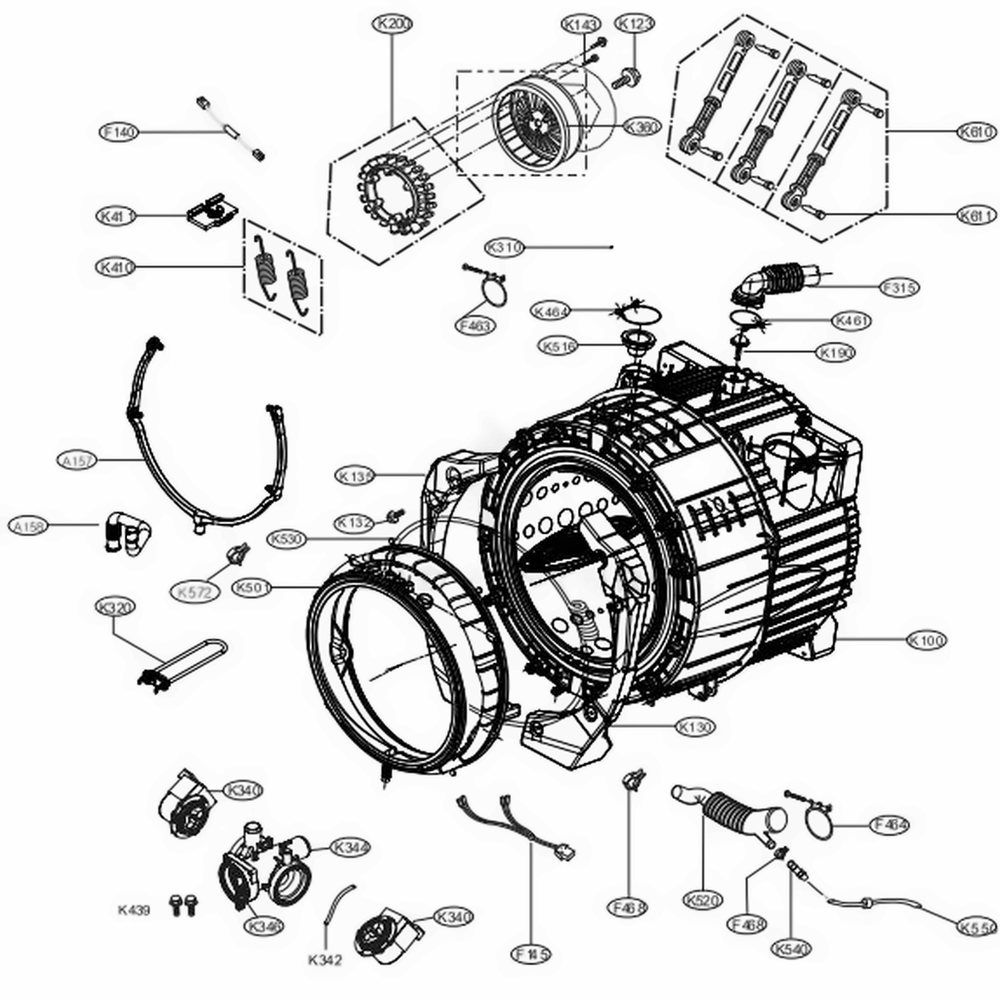 Drum And Tub Assembly Diagram and Parts List for WM3900HWA ABWEUUS LG Washer