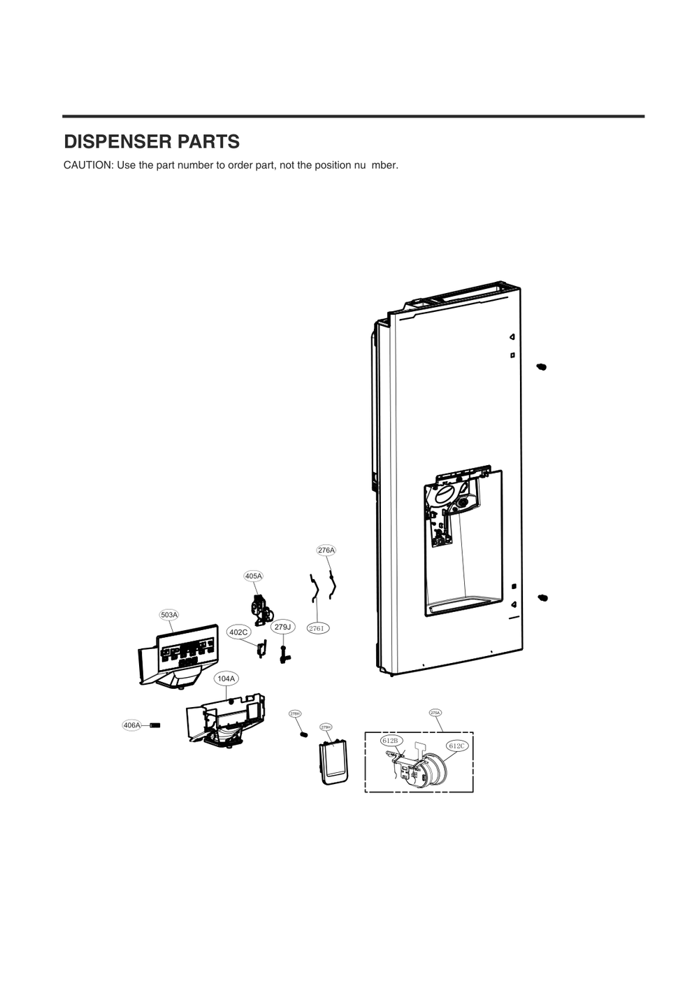Dispenser Parts Diagram and Parts List for GC-L288NSXM ASTCNA2 LG Refrigerator