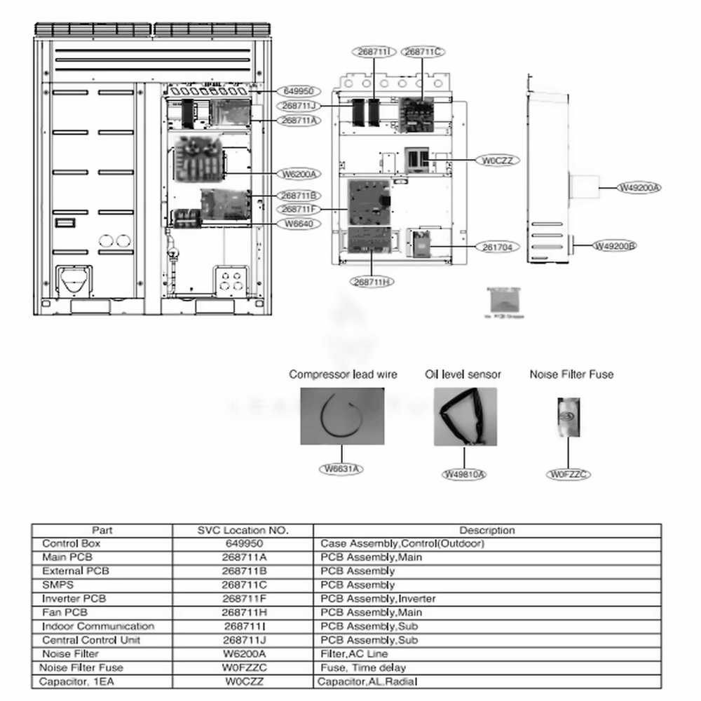Main 1 Diagram and Parts List for ARUN121BTE4 AWGBLUS LG Air Conditioner
