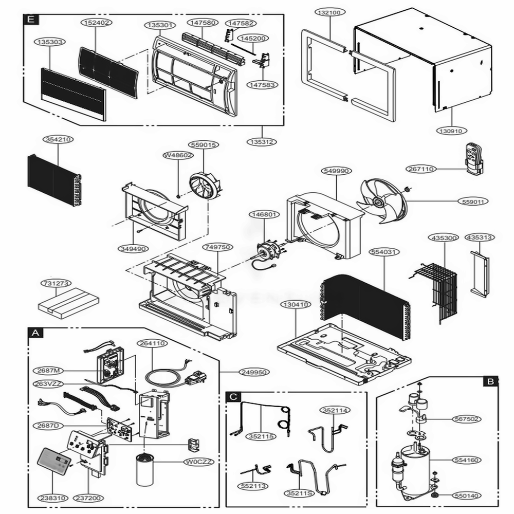 Main Diagram and Parts List for LT0816CER AWYAUSH LG Air Conditioner