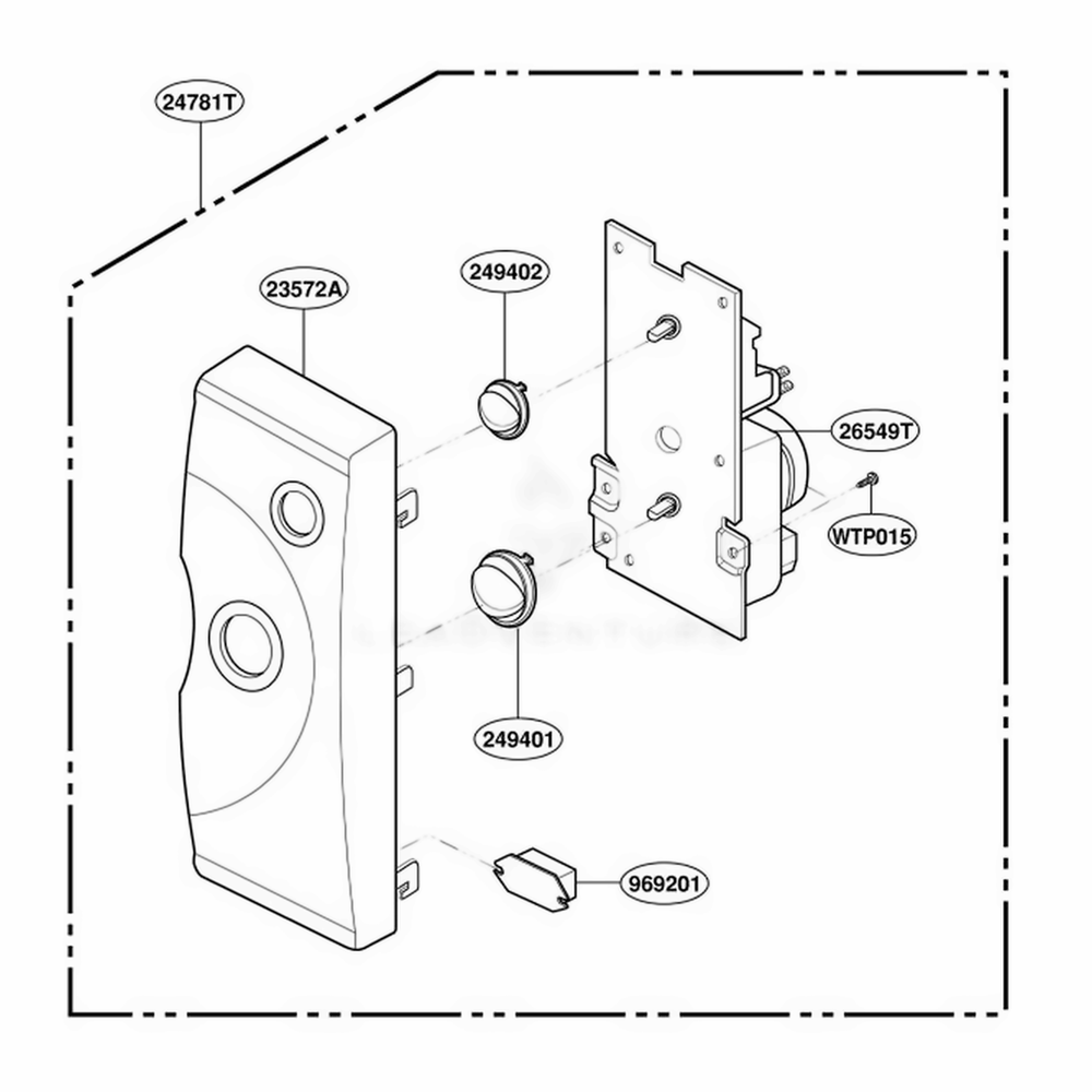 Control Panel Parts Diagram and Parts List for 3WG2532 HM1QBAL LG Range