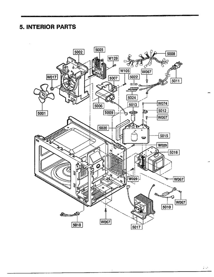 Complete Microwave Ass`y Page 5 Diagram and Parts List for 68-9245  LG Microwave