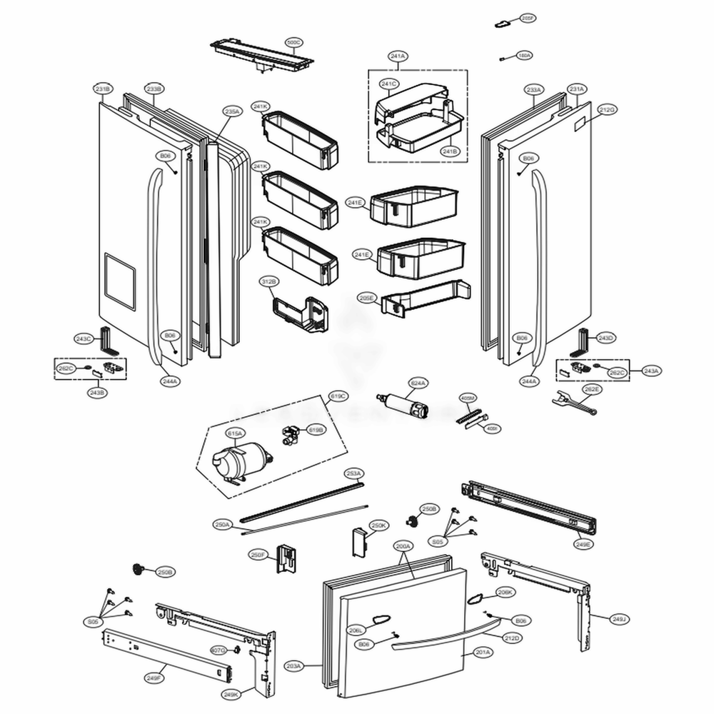 Door Parts Diagram and Parts List for LFXC24726S ASTCNA1 LG Refrigerator