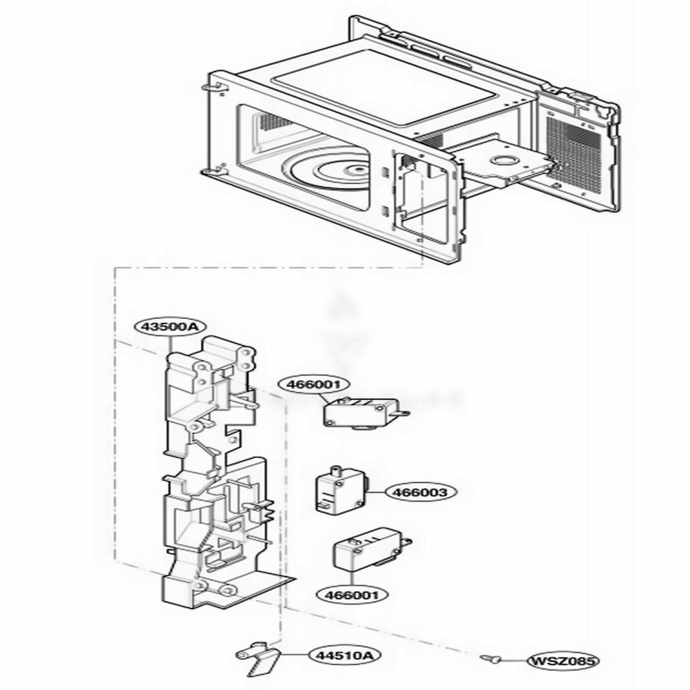 Latch Board Parts Diagram and Parts List for MB387W CWHQLGE LG Range