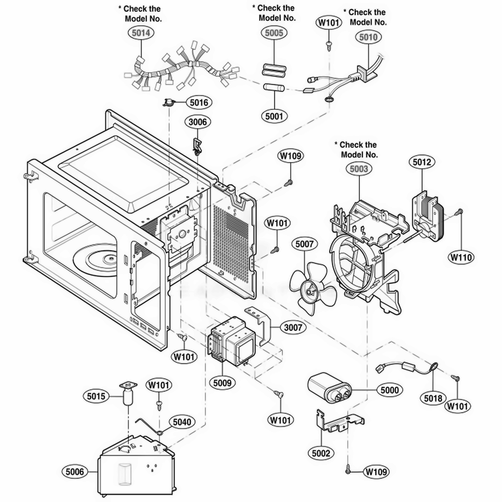Interior Parts 1 Diagram and Parts List for 65222 CWHESEA LG Range