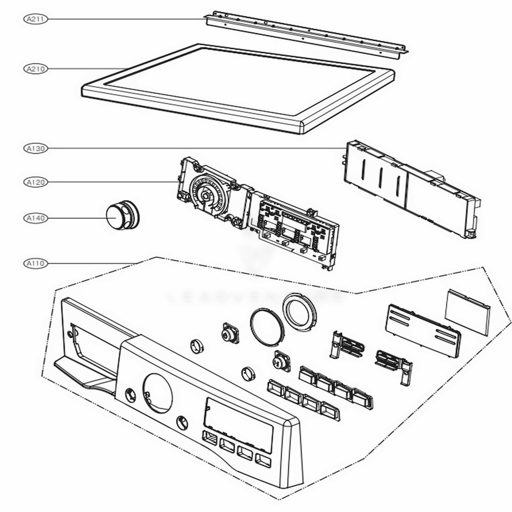Control Panel And Plate Assembly Diagram and Parts List for DLEX2801R ACREEUS LG Dryer