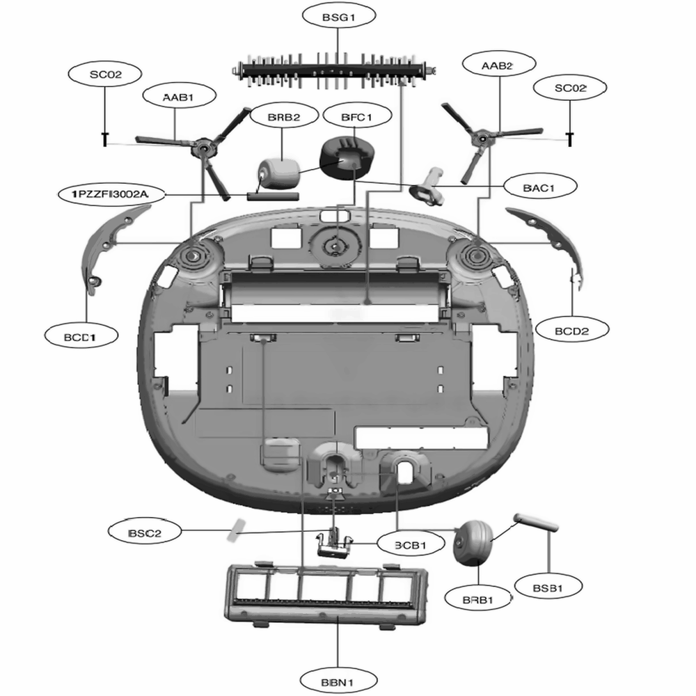 Base Assembly, Body 2 Diagram and Parts List for VR6270LVMB ARDQGPA LG Canister Vacuum