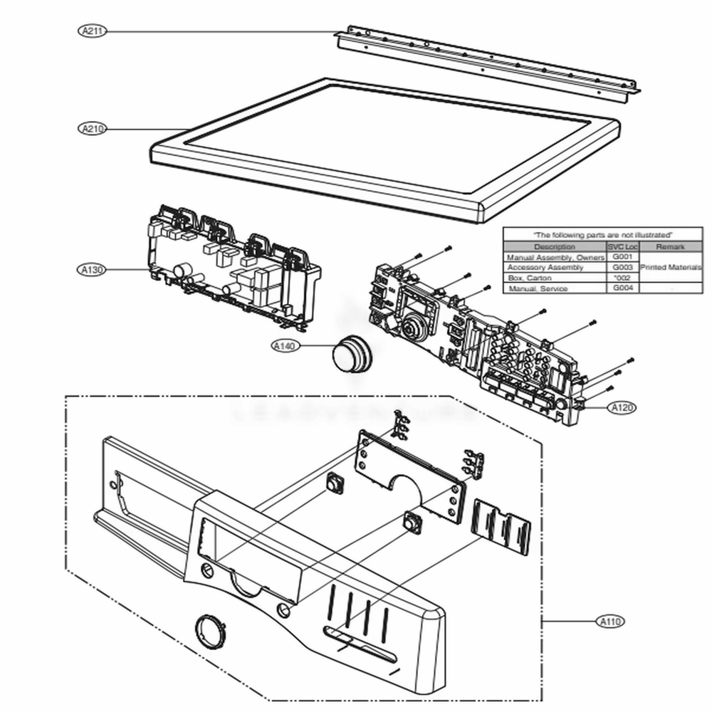 Control Panel And Plate Assembly Diagram and Parts List for 91382 ABWESEU LG Dryer