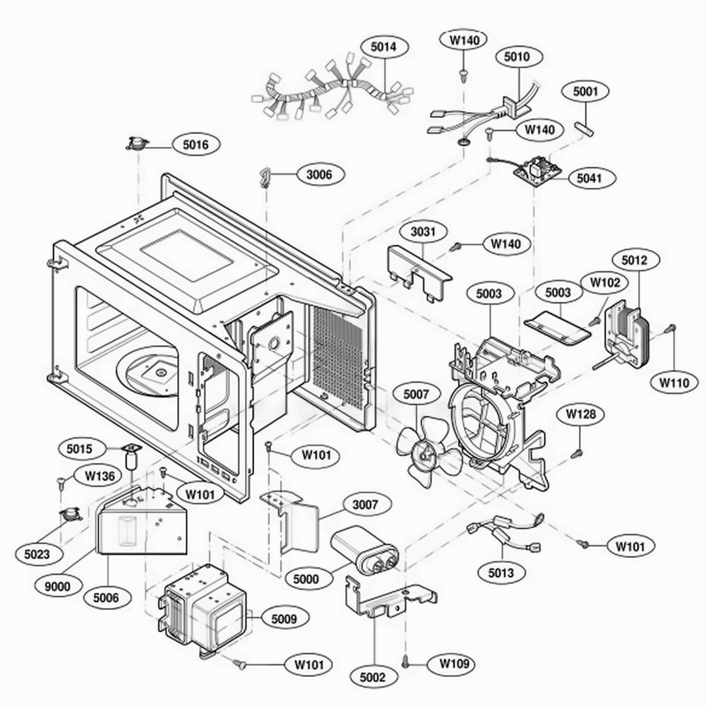 Interior Parts Diagram and Parts List for LD510P AGRQAMA LG Wall Oven