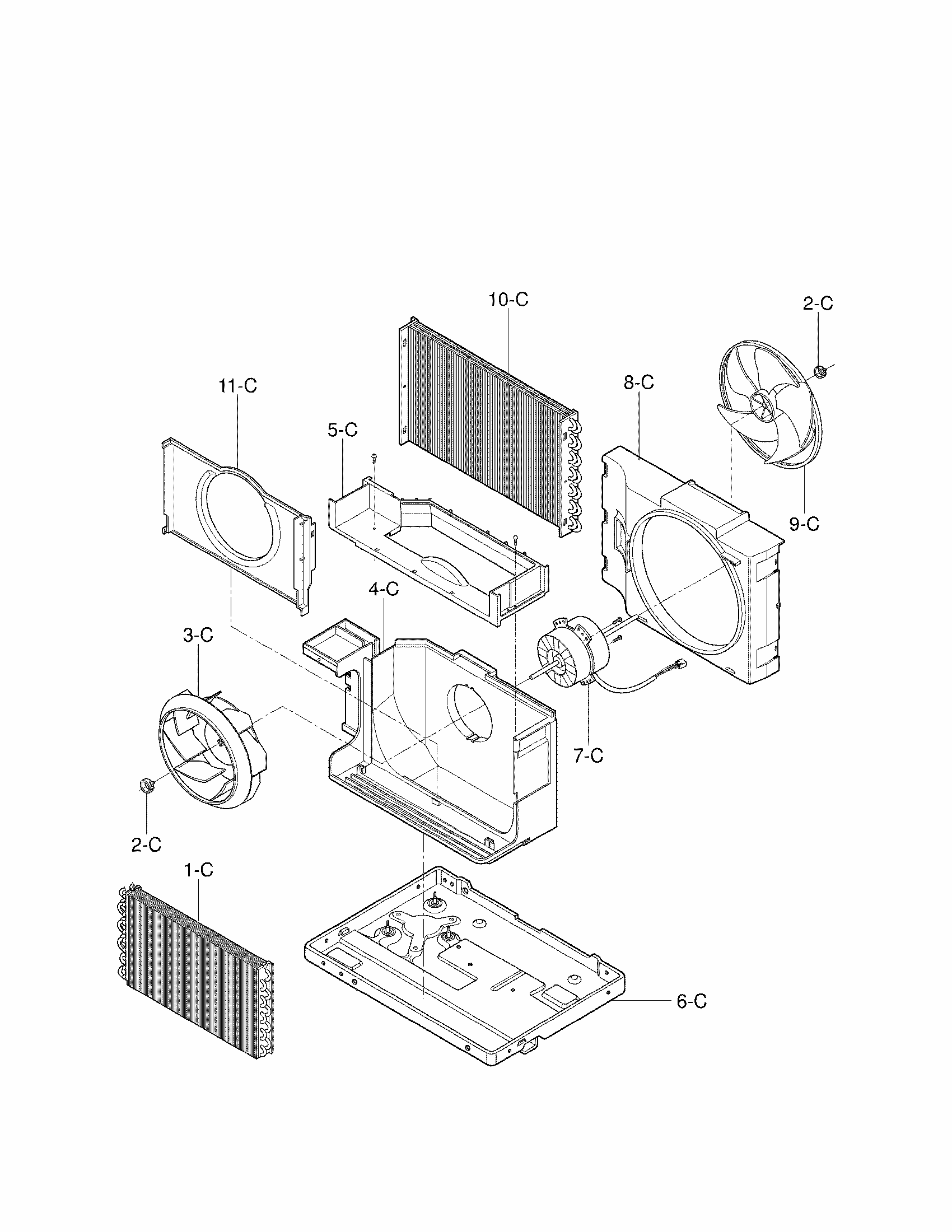Air Handling And Cycle Parts Diagram and Parts List for 58072056200  Kenmore Air Conditioner
