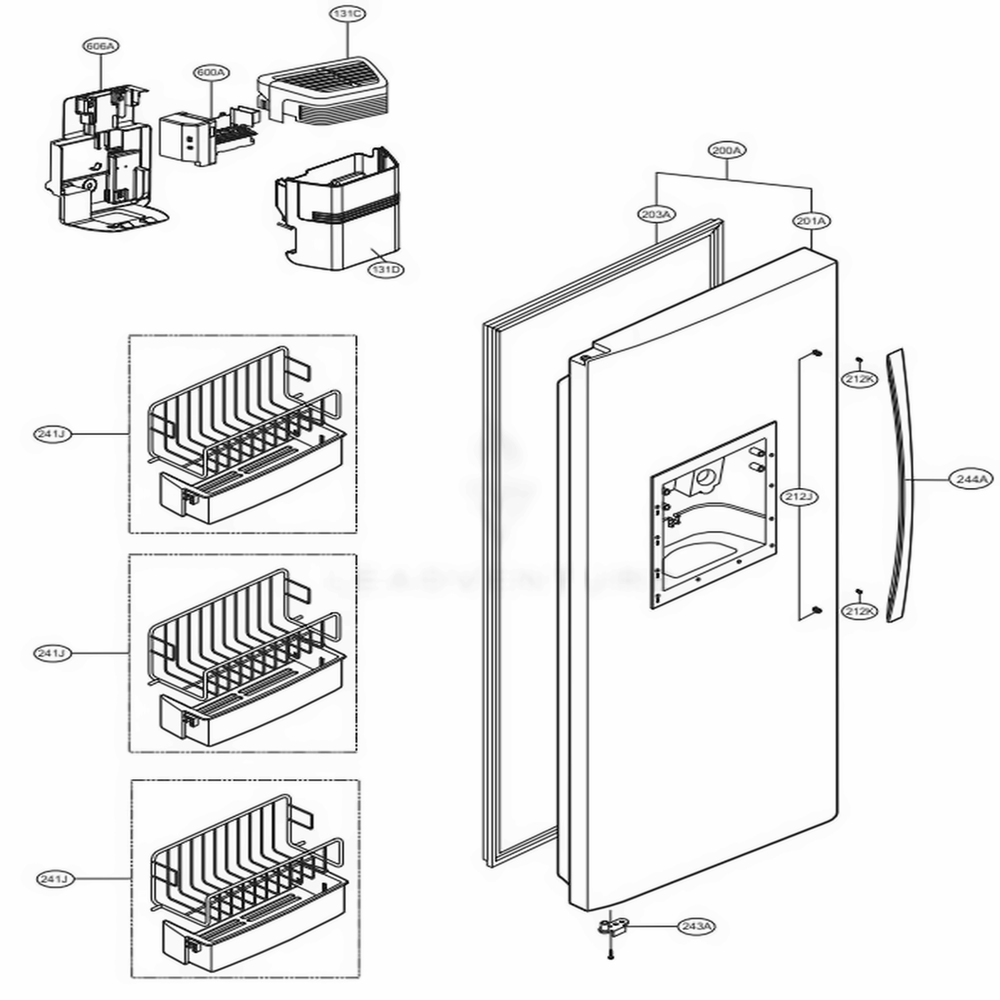 Freezer Door Part Diagram and Parts List for 51093 ASTCSE1 LG Refrigerator