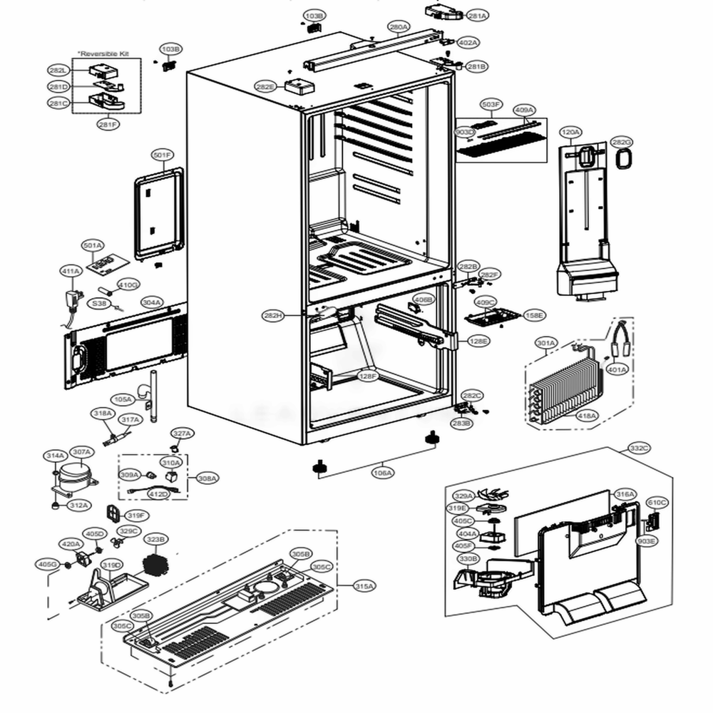 Case Parts Diagram and Parts List for LBC24360ST ASTCNA2 LG Refrigerator