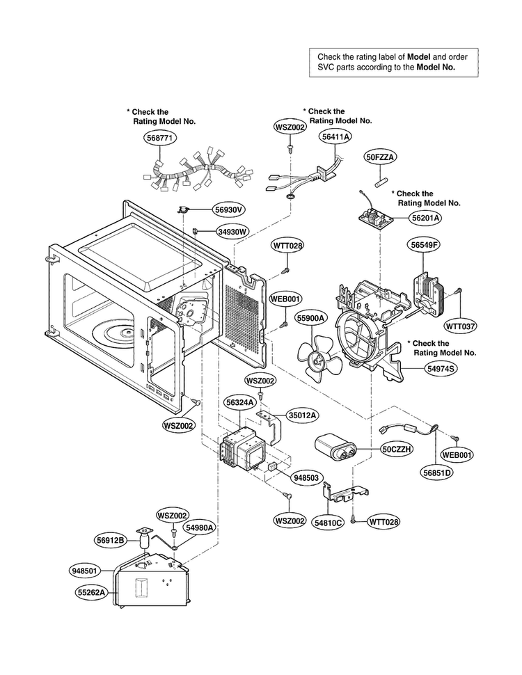 Interior Parts Diagram and Parts List for LMAB1240ST01  LG Microwave