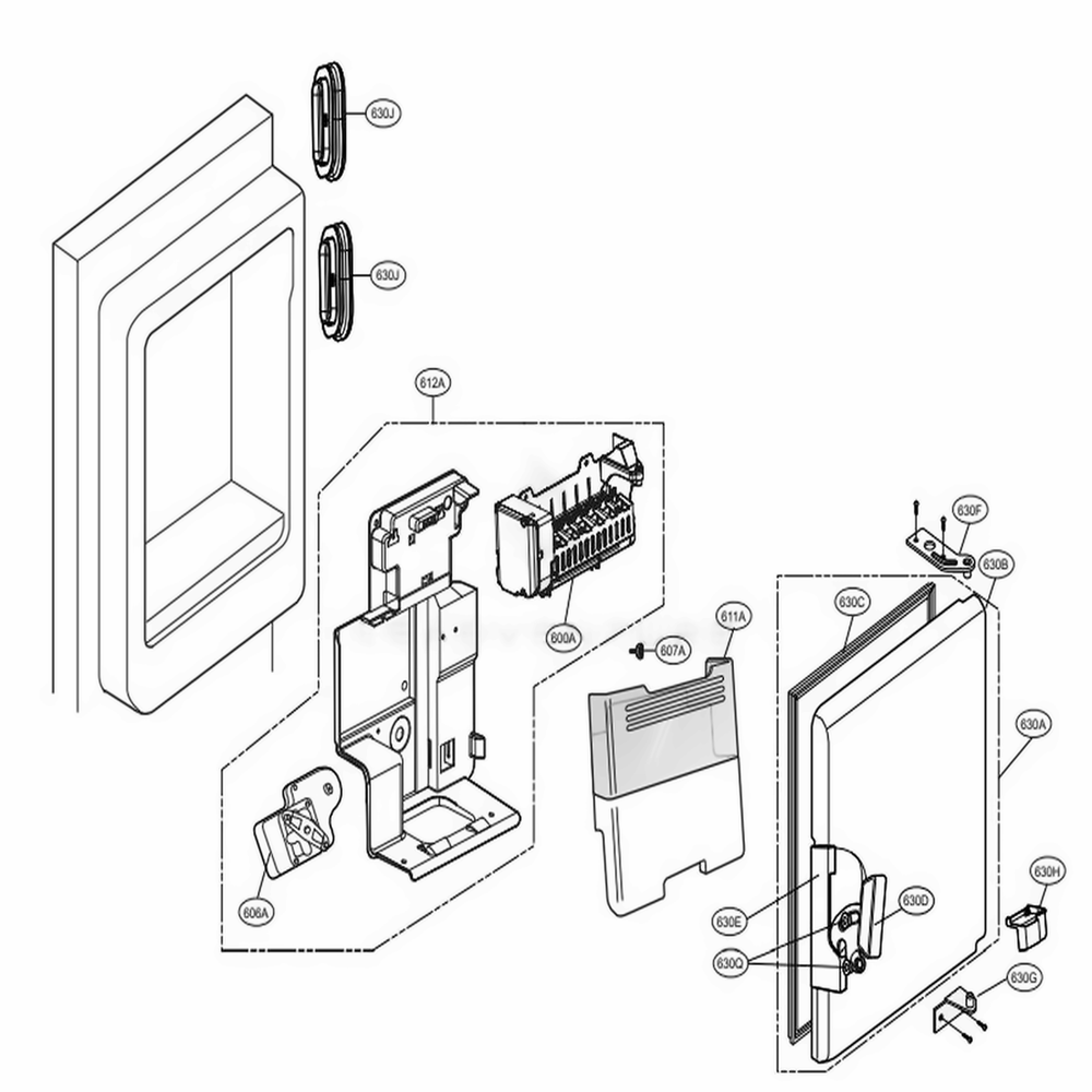 Ice Maker And Ice Bin Parts 2 Diagram and Parts List for 79993 ASTCSE1 LG Refrigerator