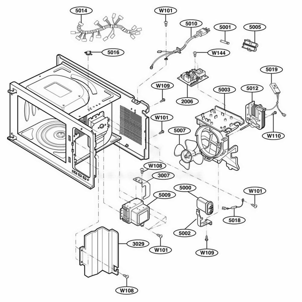 Oven Interior Parts Diagram and Parts List for 63999 ABKESEA LG Wall Oven
