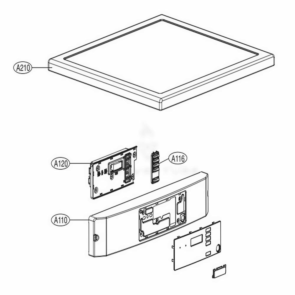 Control Panel And Plate Assembly Diagram and Parts List for GDP1329QED2 ASSEELC LG Dryer