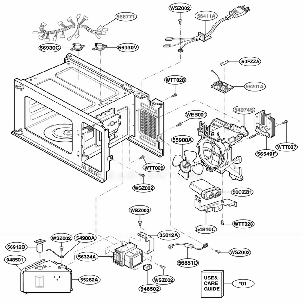 Interior Parts 2 Diagram and Parts List for JES1451BJ CBKEGEU LG Range