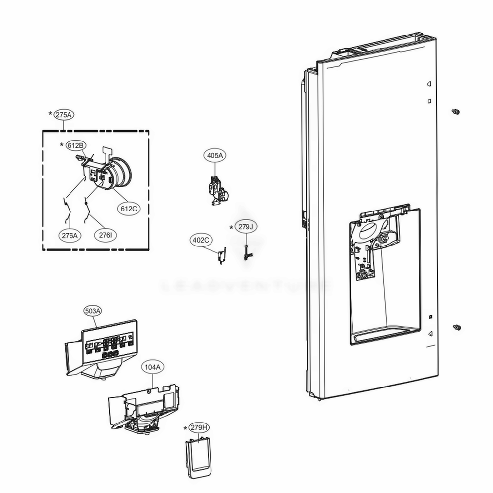 Dispenser Parts Diagram and Parts List for LFXS28968S ASTCNA0 LG Refrigerator