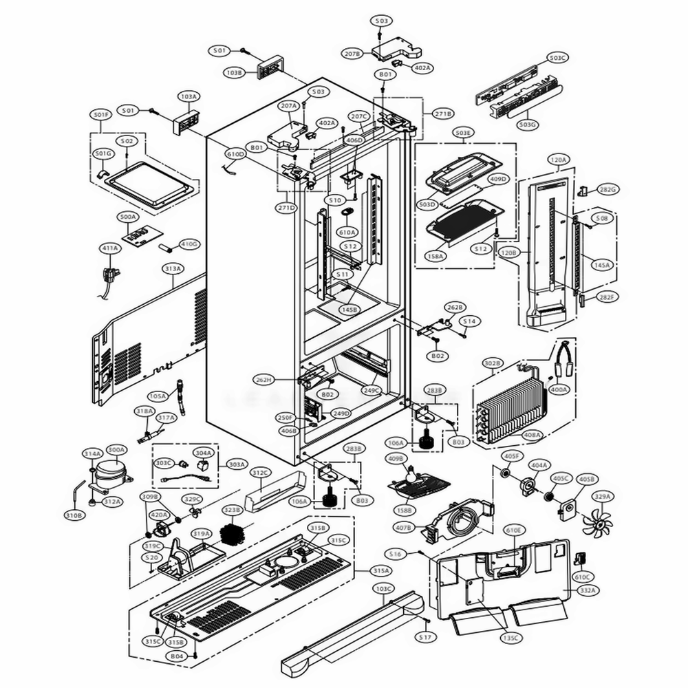 Case Parts Diagram and Parts List for LFC21776ST ASTCNA2 LG Refrigerator