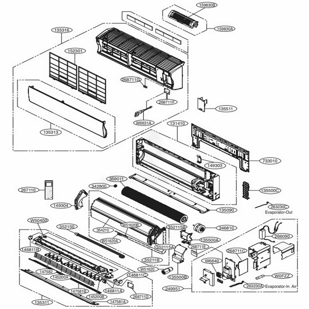 Main Diagram and Parts List for LMN186HVT AWHBEUS LG Air Conditioner