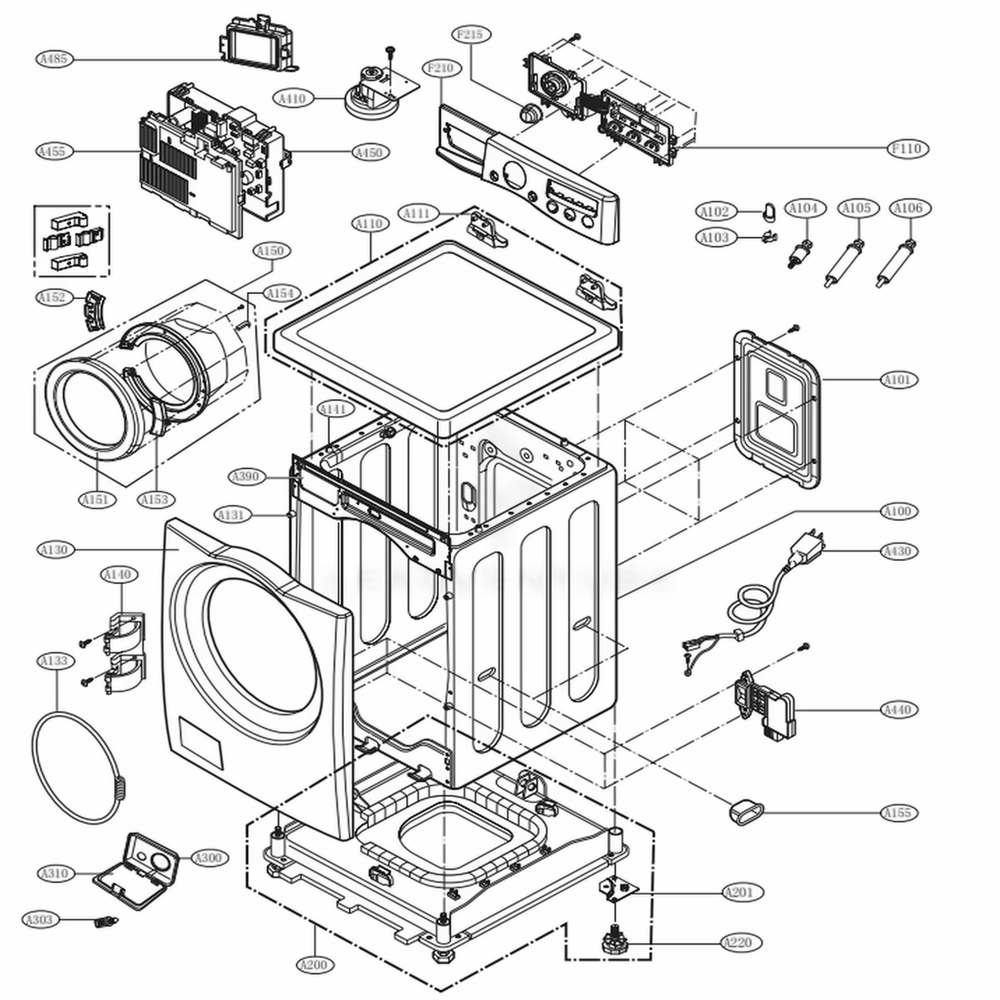 Cabinet And Control Panel Assembly Diagram and Parts List for WM3250HVA ASSEPUS LG Washer