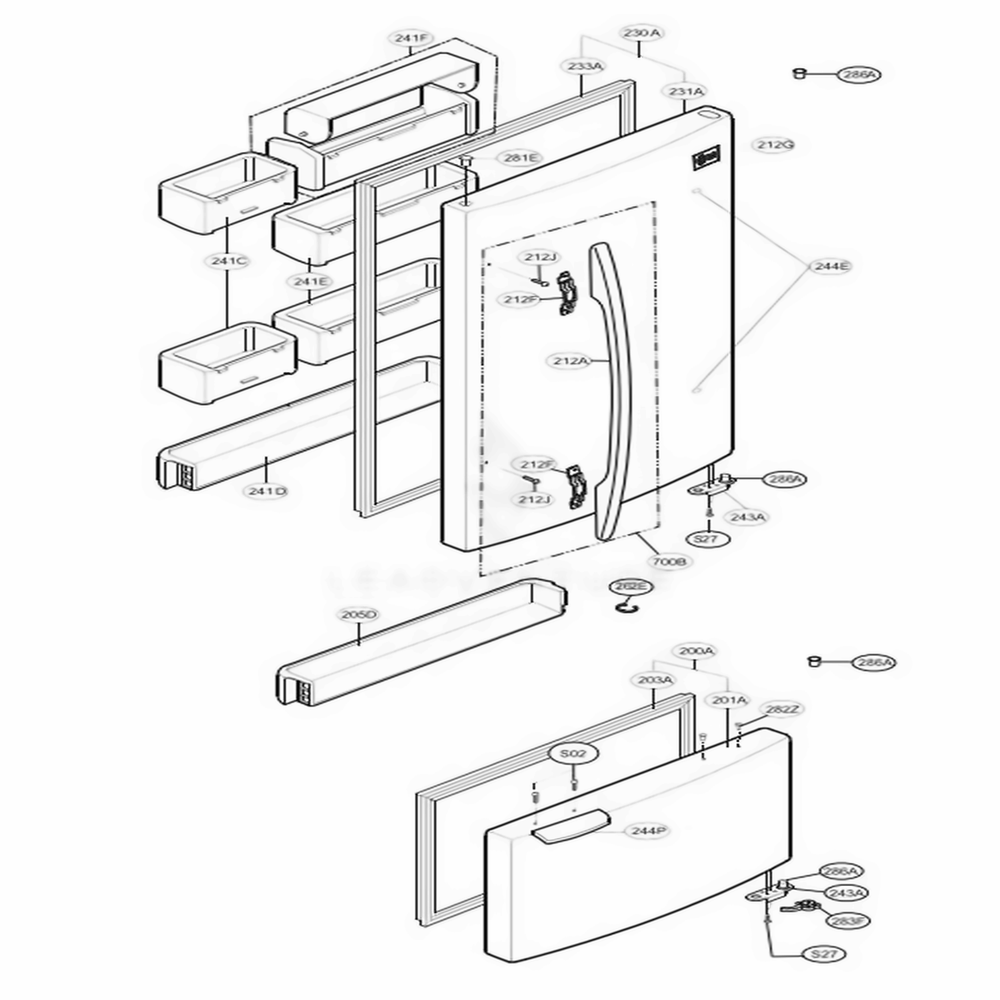 Door Parts Diagram and Parts List for 65002 ASWCSEA LG Refrigerator
