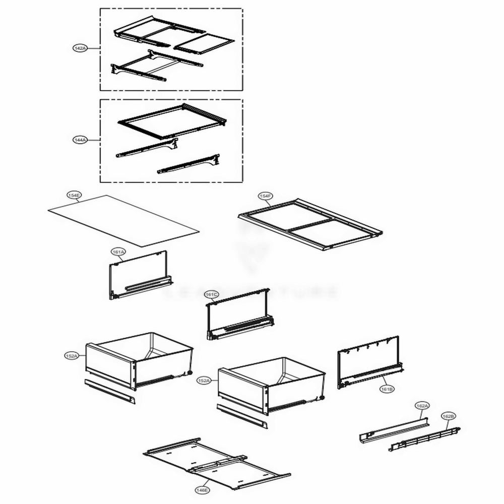 Drawers And Vegatable Room Part Diagram and Parts List for LNXC23766D ASBCNA1 LG Refrigerator