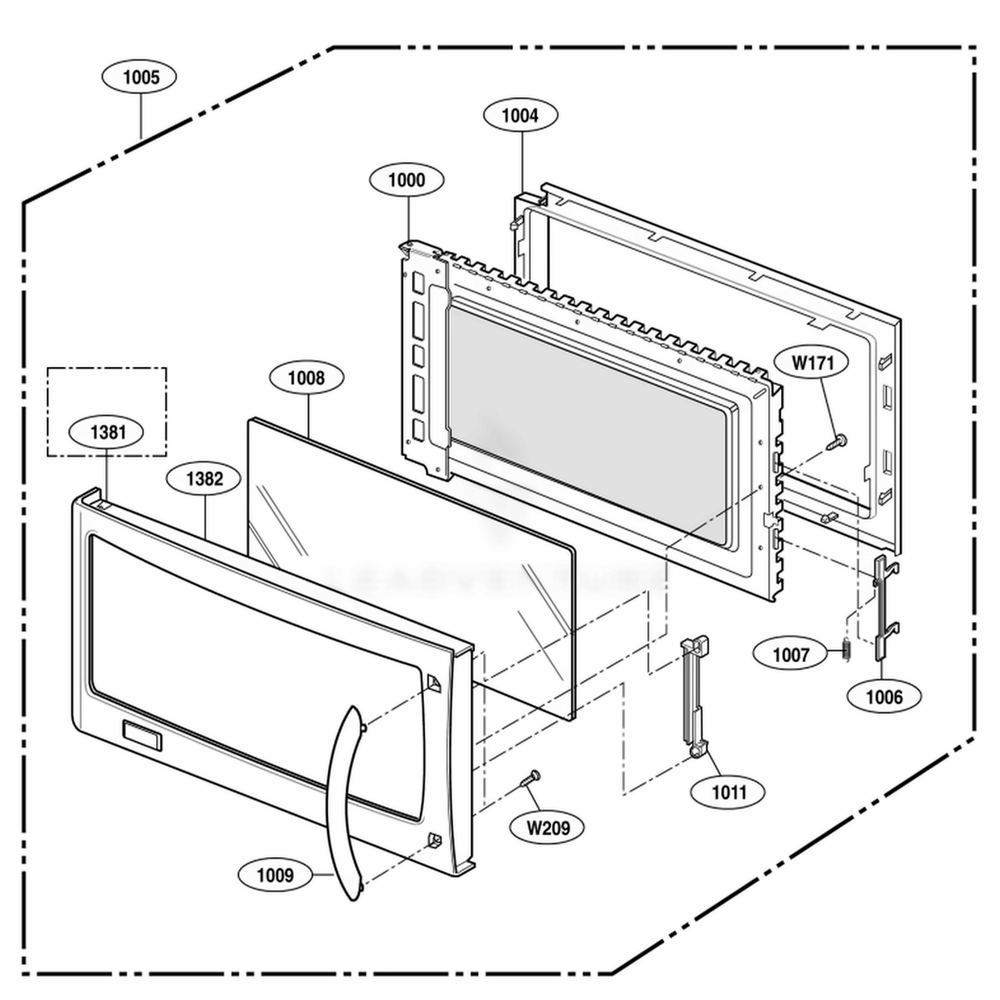 Door Parts Diagram and Parts List for 80829 ABKESEA LG Microwave